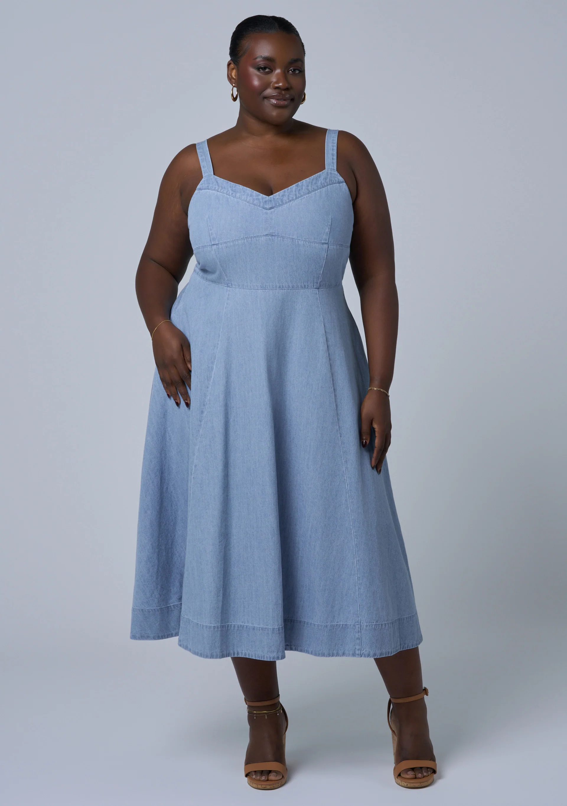 Miki Denim Flared Midi Dress - Image 2