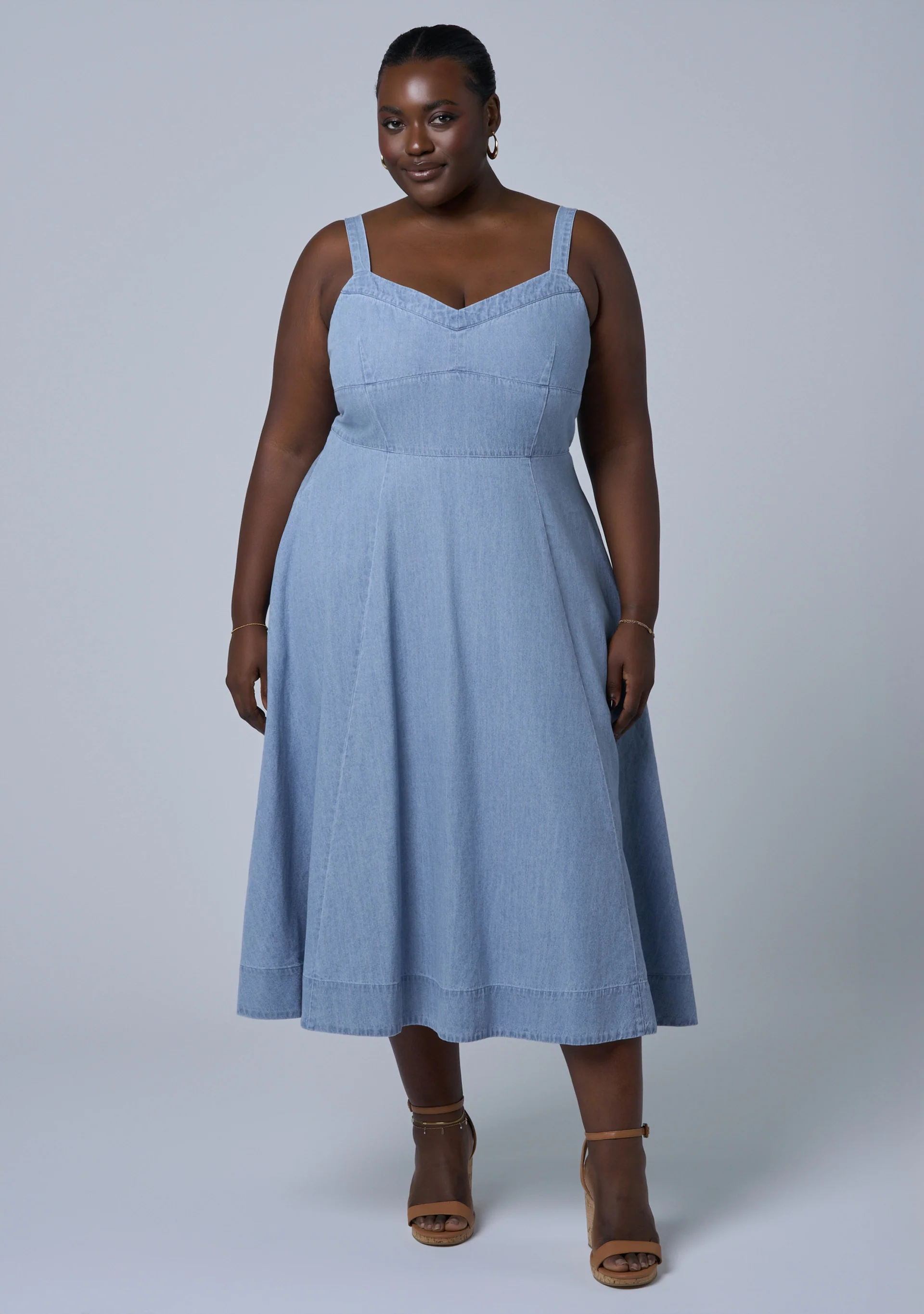 Miki Denim Flared Midi Dress - Image 3
