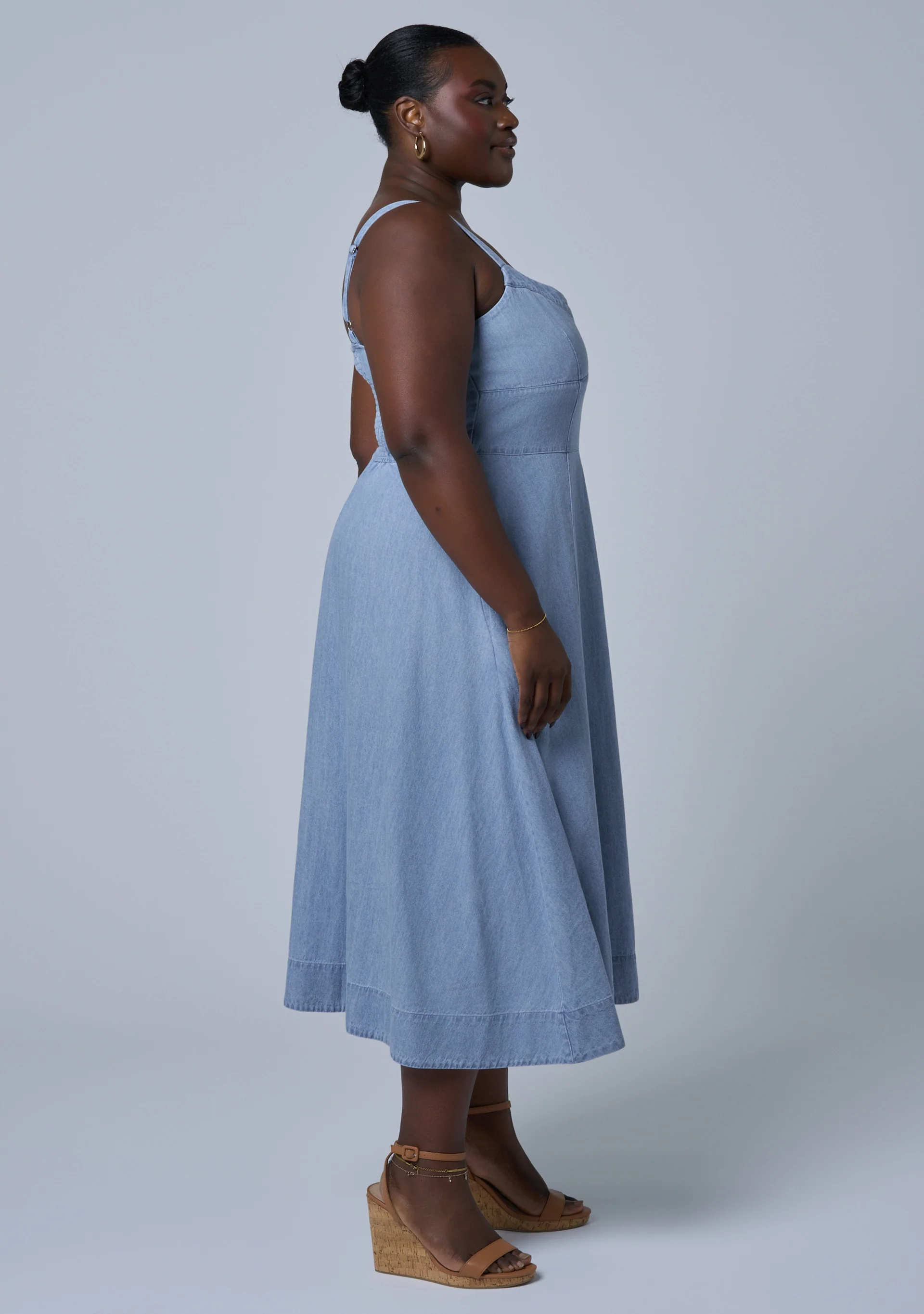 Miki Denim Flared Midi Dress - Image 4