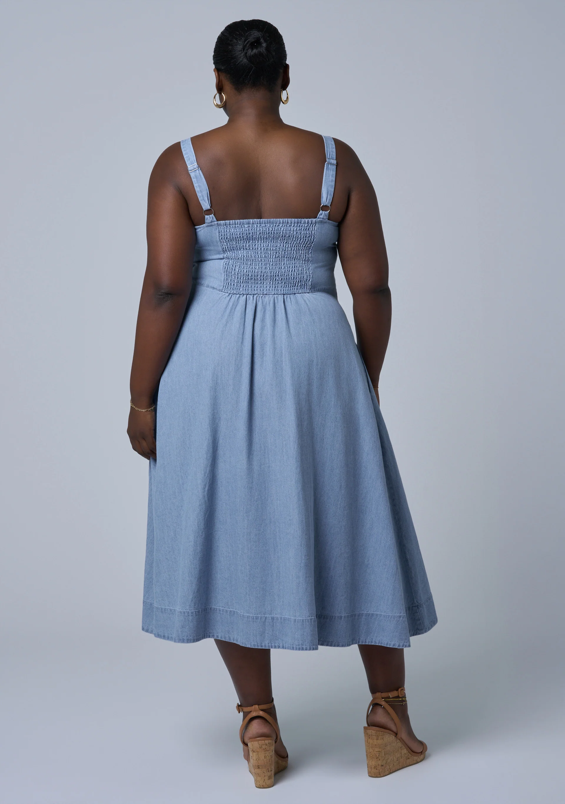 Miki Denim Flared Midi Dress - Image 5