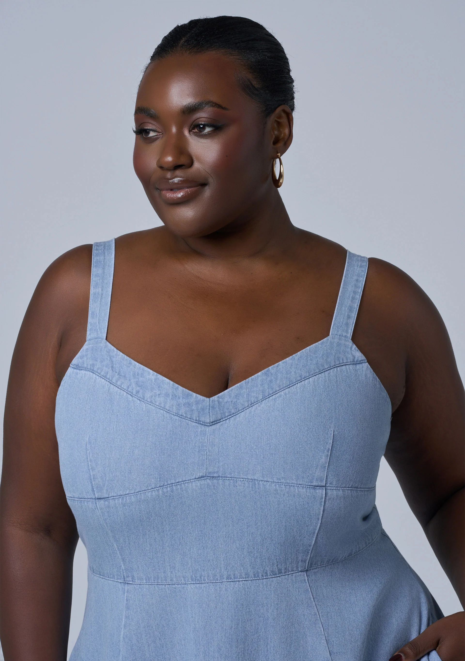 Miki Denim Flared Midi Dress - Image 6