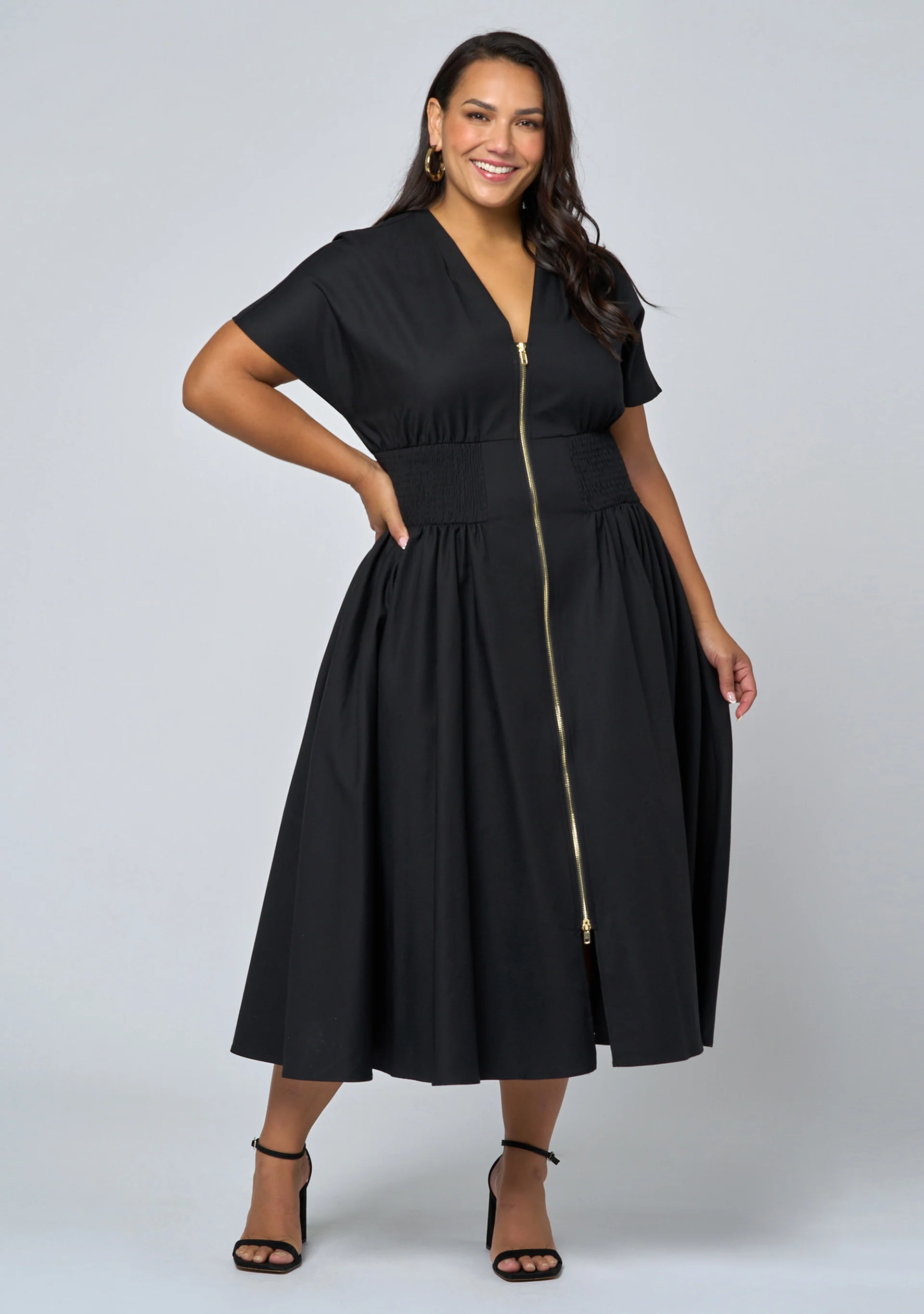 Octavia Zip Front Midi Dress - Image 2