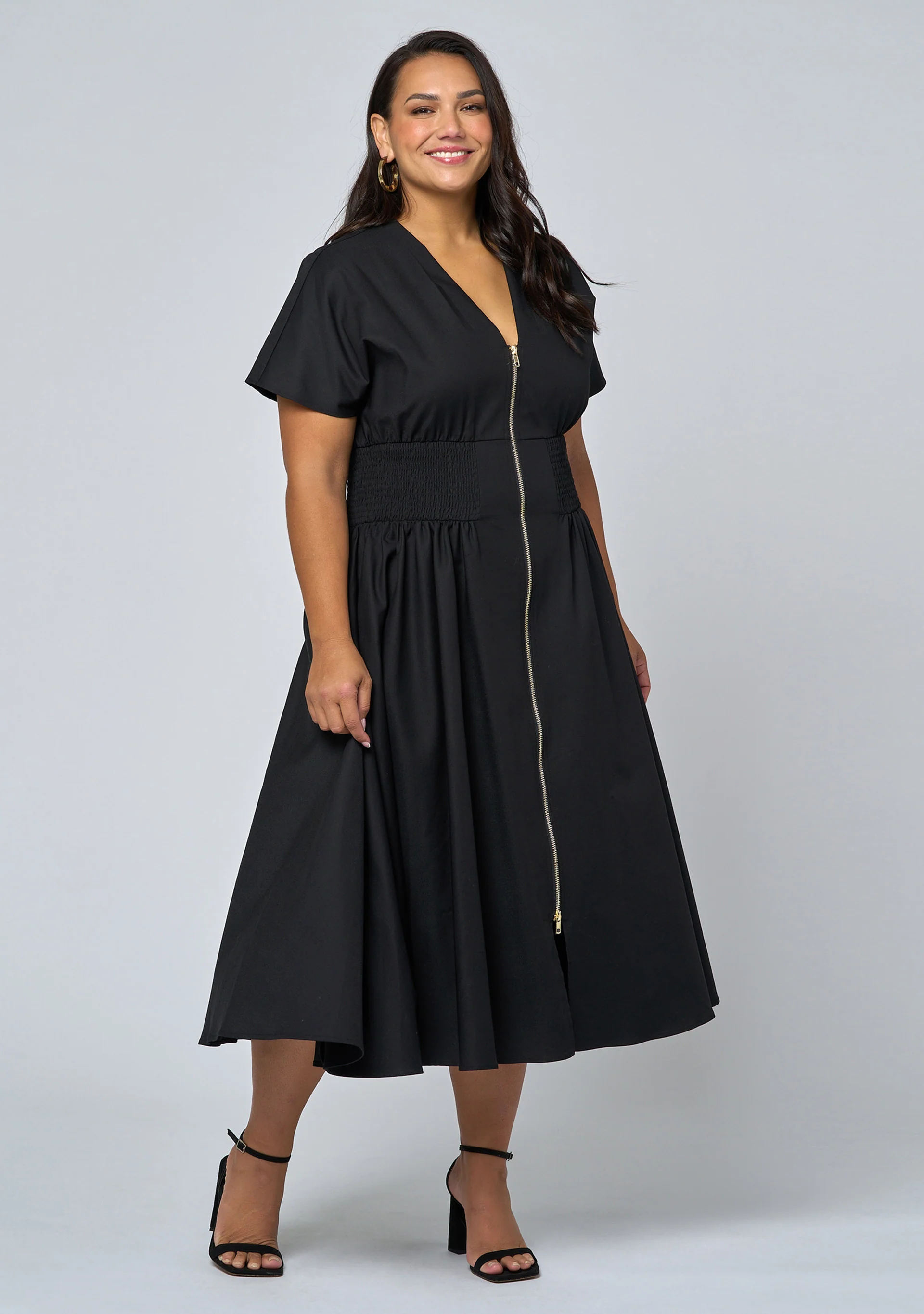 Octavia Zip Front Midi Dress - Image 3