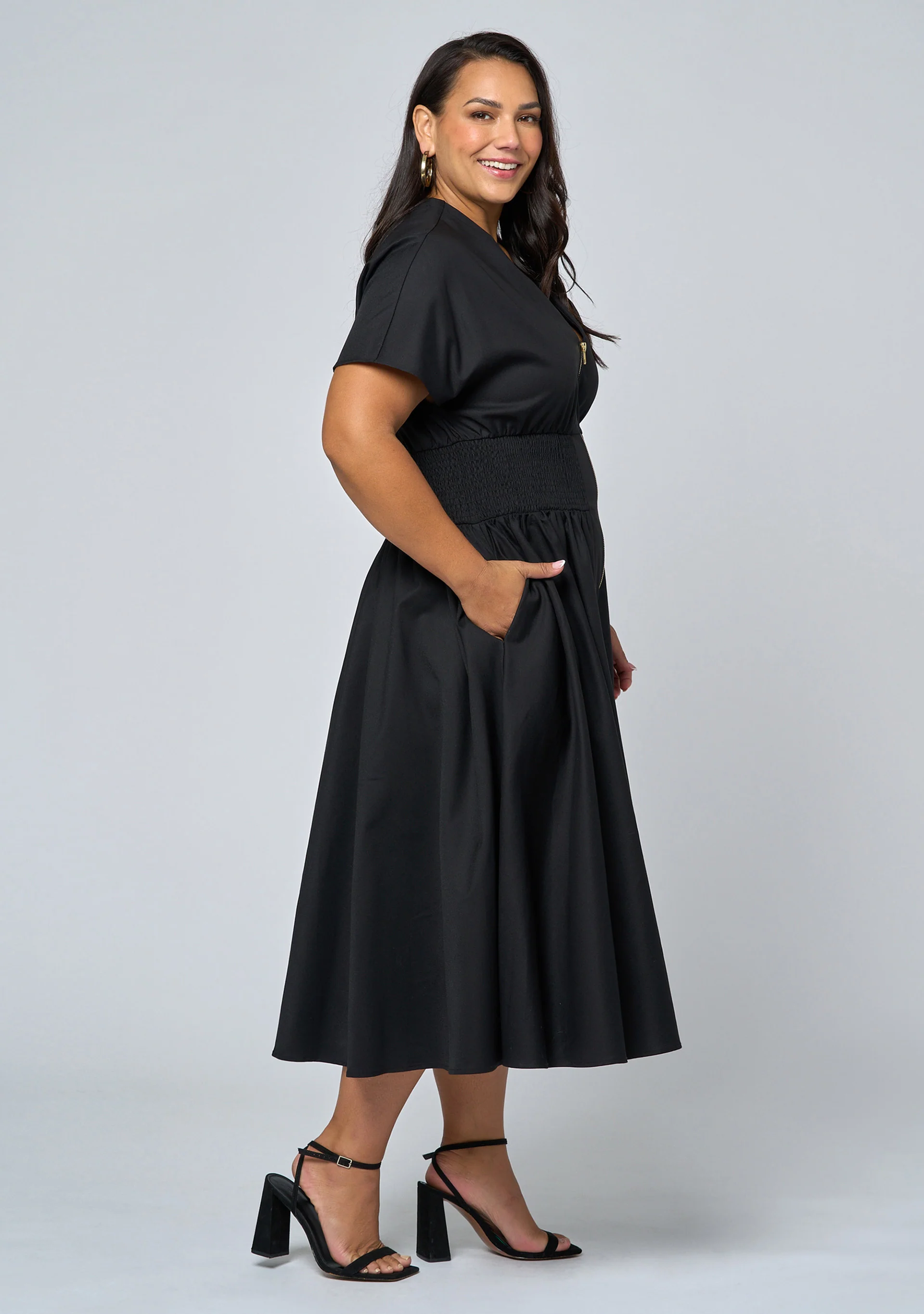 Octavia Zip Front Midi Dress - Image 4