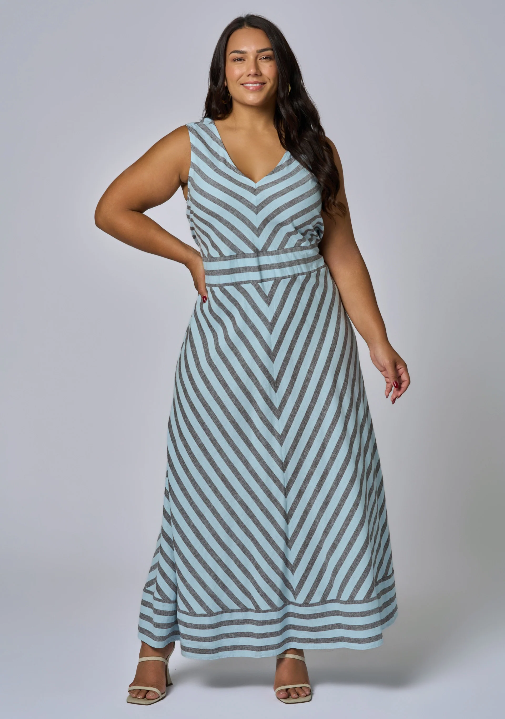 Sage Striped Linen Maxi Dress - Image 2