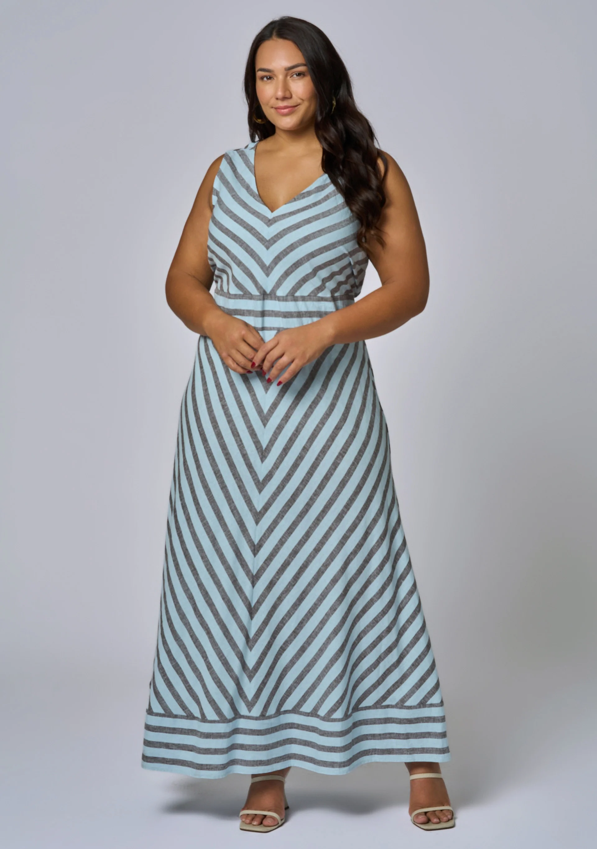 Sage Striped Linen Maxi Dress - Image 3