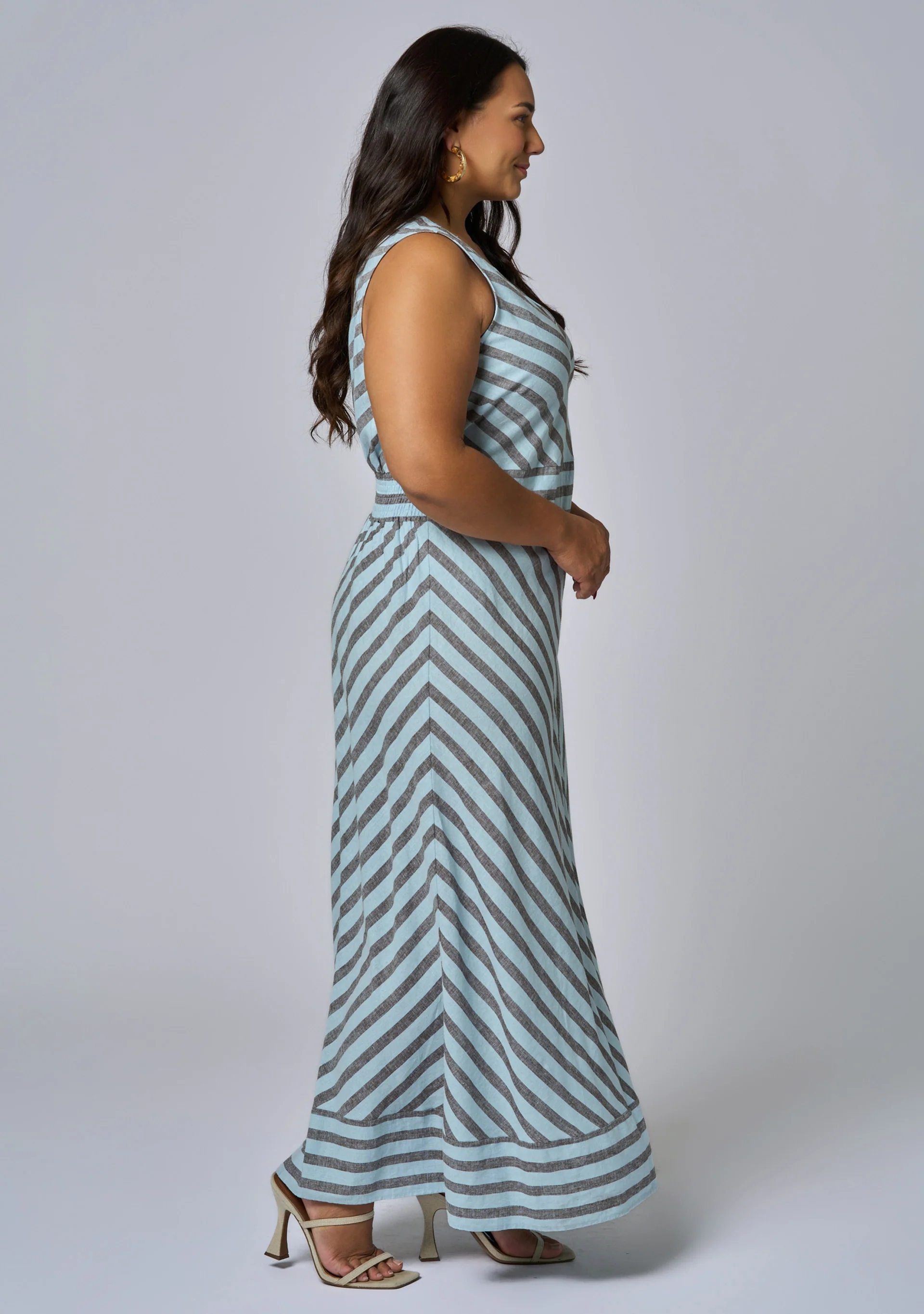 Sage Striped Linen Maxi Dress - Image 4