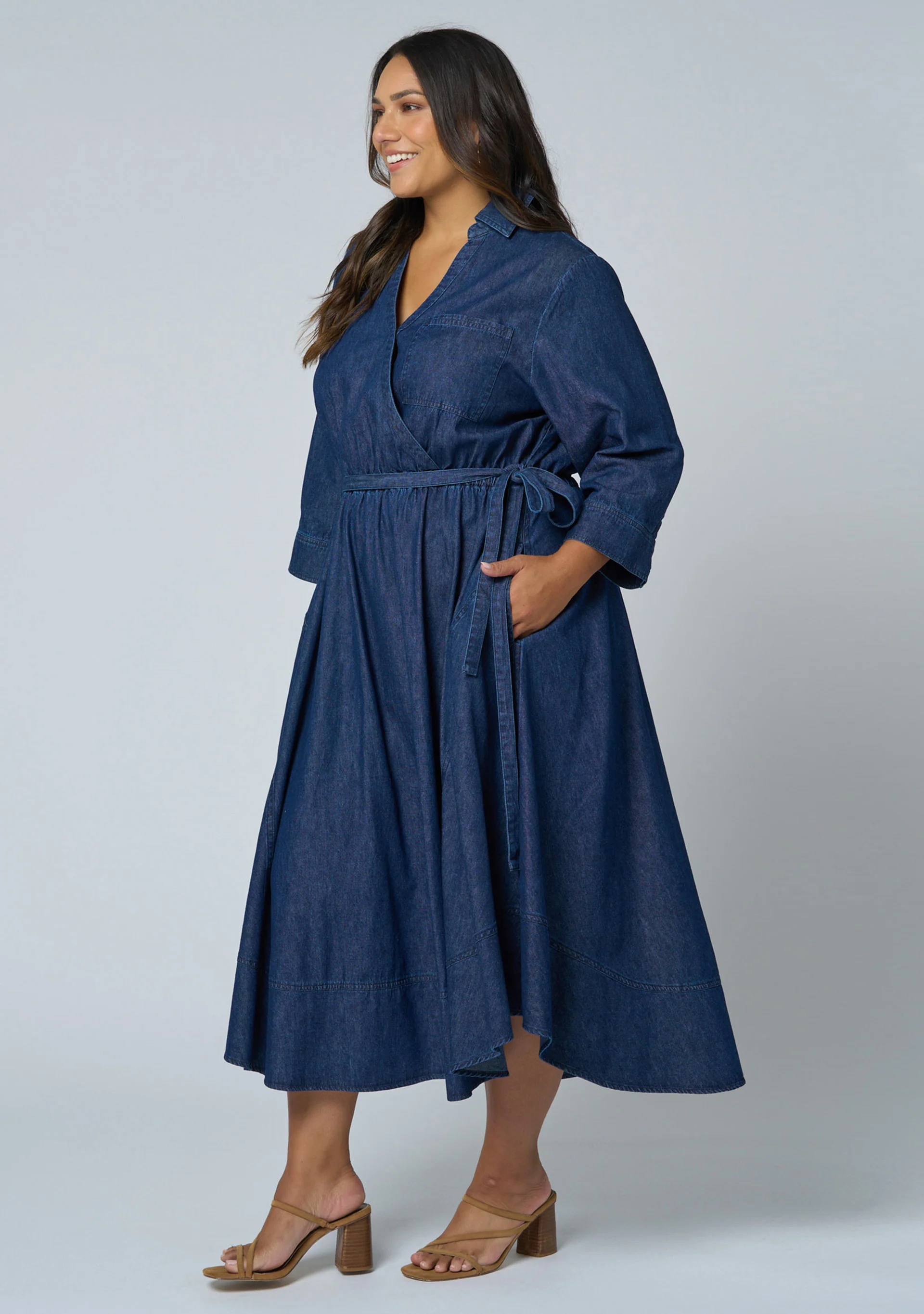 Thalia Chambray Wrap Midi Dress - Image 2