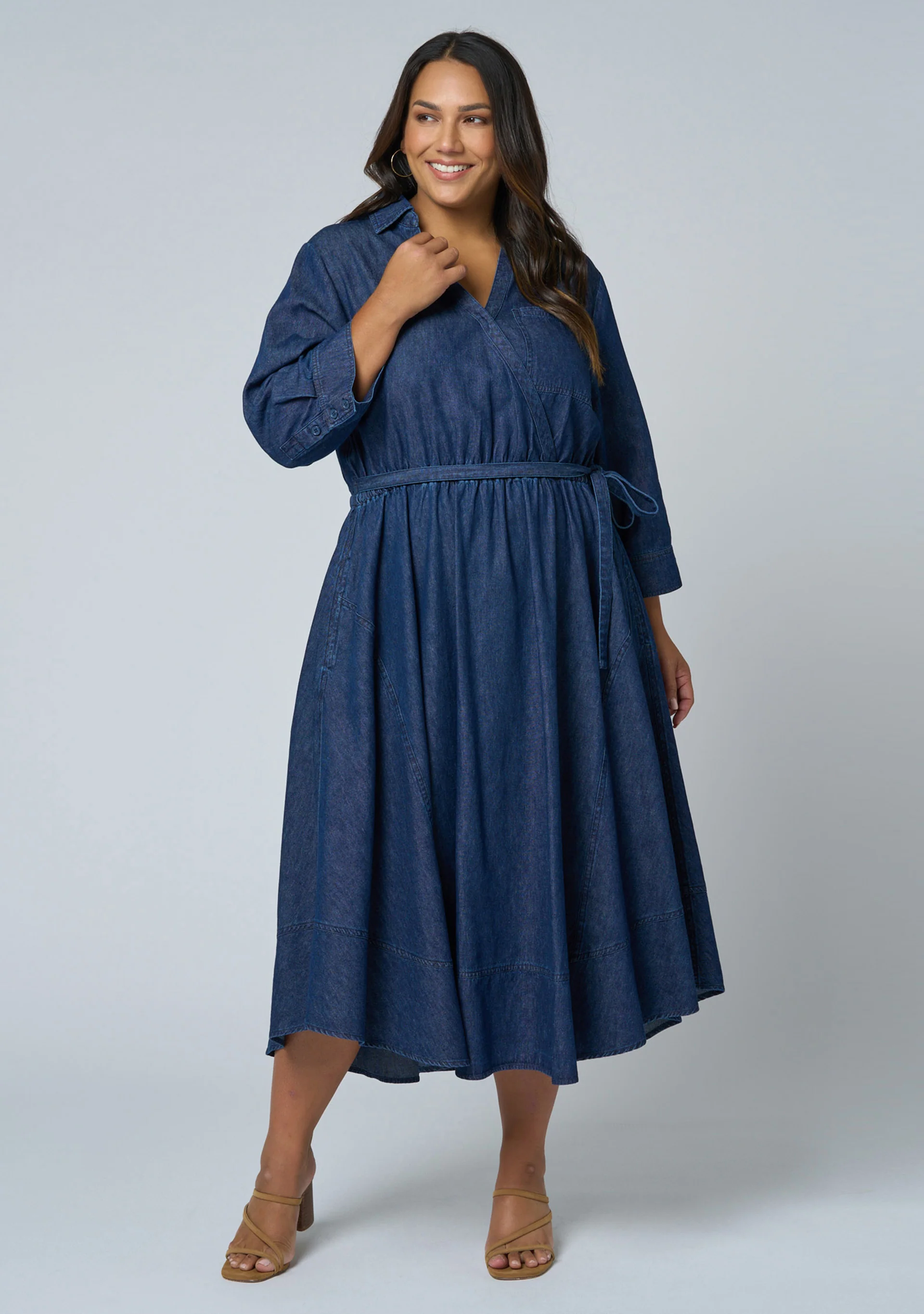 Thalia Chambray Wrap Midi Dress - Image 3