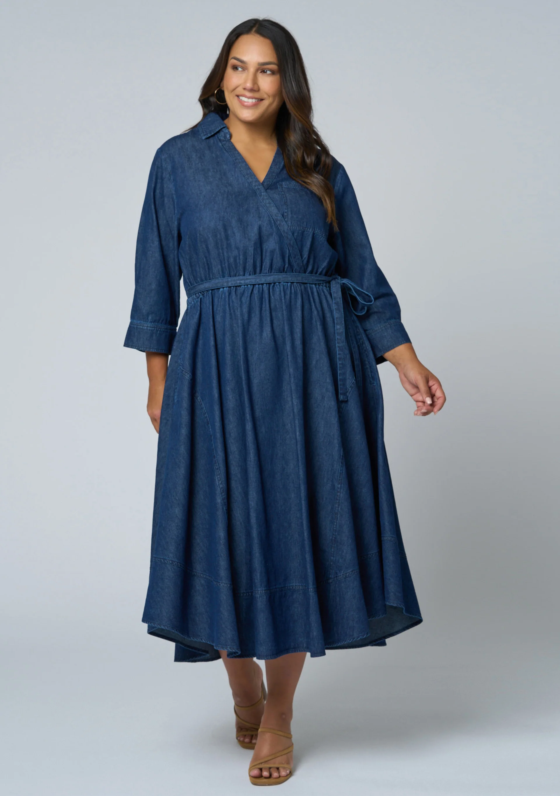 Thalia Chambray Wrap Midi Dress - Image 4