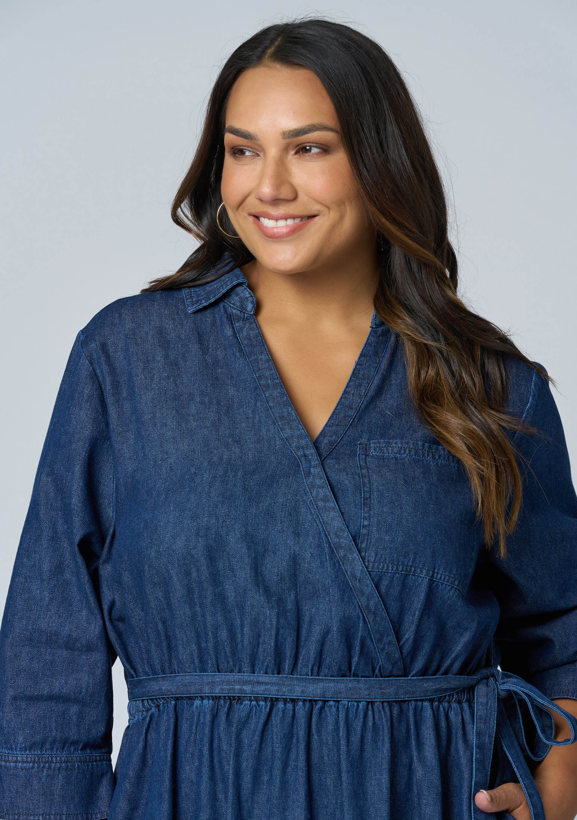 Thalia Chambray Wrap Midi Dress - Image 6